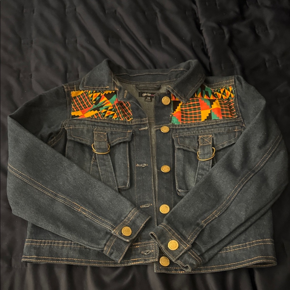 Kids Denim Jacket with Colorful Pattern
